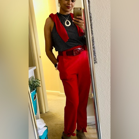 Red Casual High Waist Pencil Pants with Bow-Knot Pockets. Medium. July 4th!🇺🇸 - Picture 6 of 10